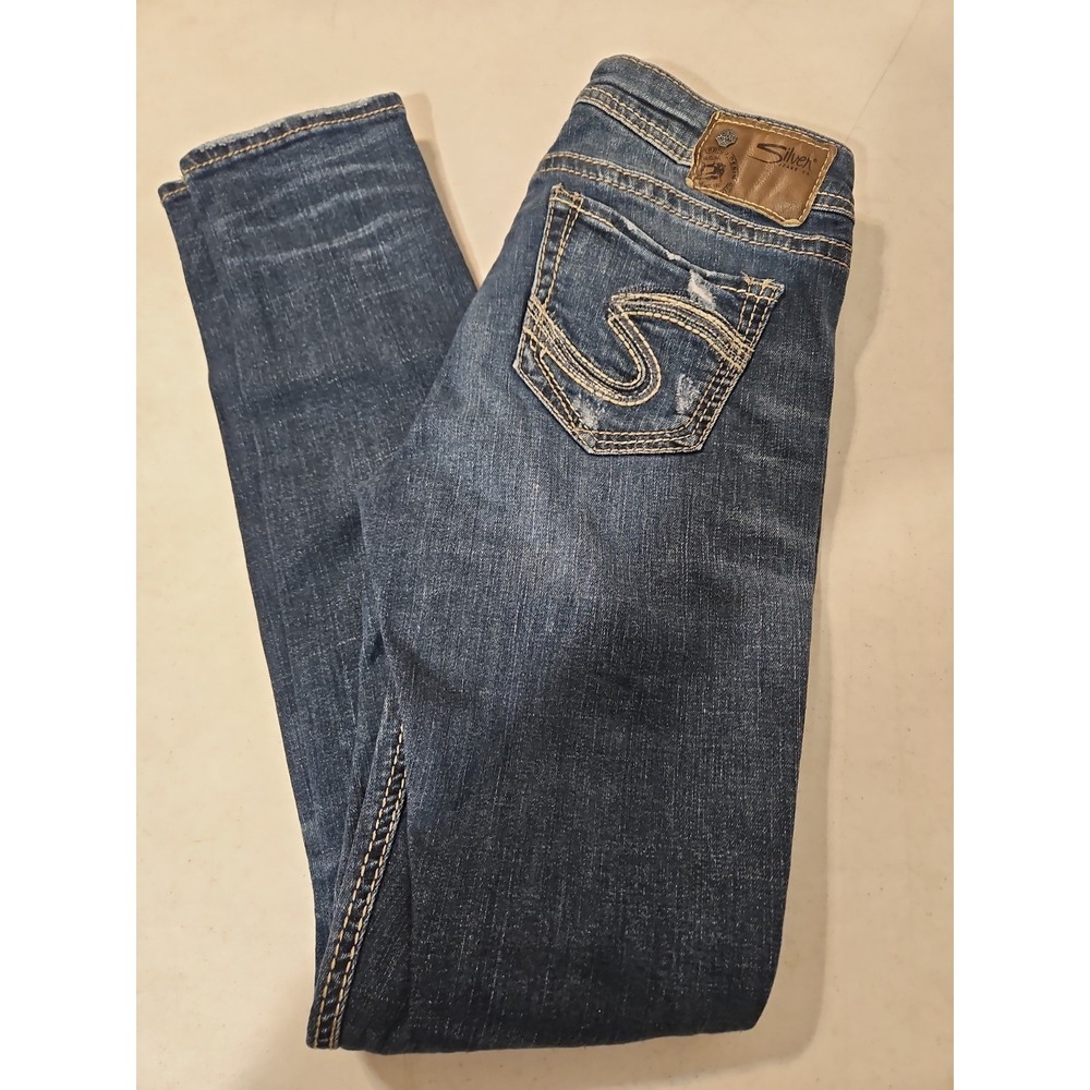 Silver Tuesday Jeans Mid Skinny Womens 26x31 Blue Distressed Stretch Denim(407